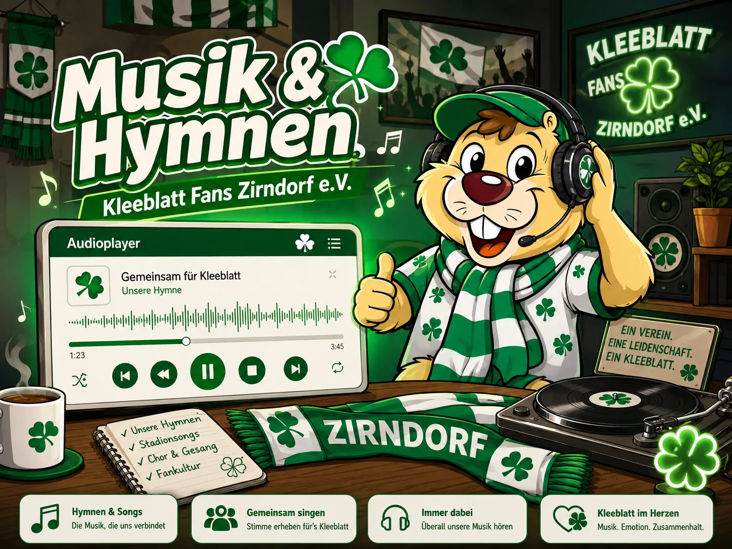 Biber hört Fanklub-Hymnen am Audioplayer